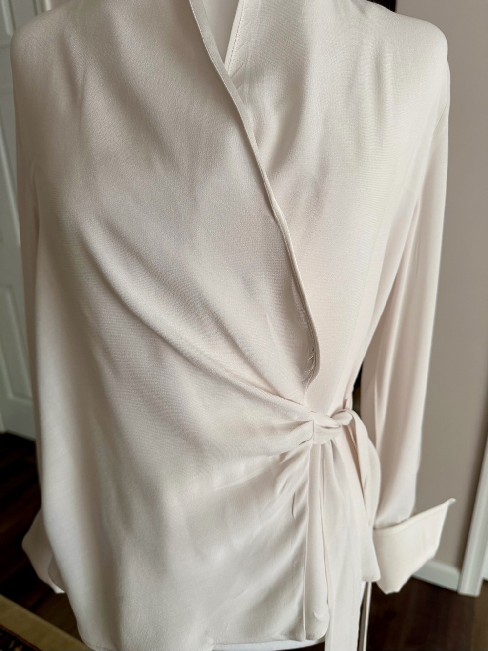 Mango Soft Cream Wrap Blouse with Side Tie - Picture 3 of 11